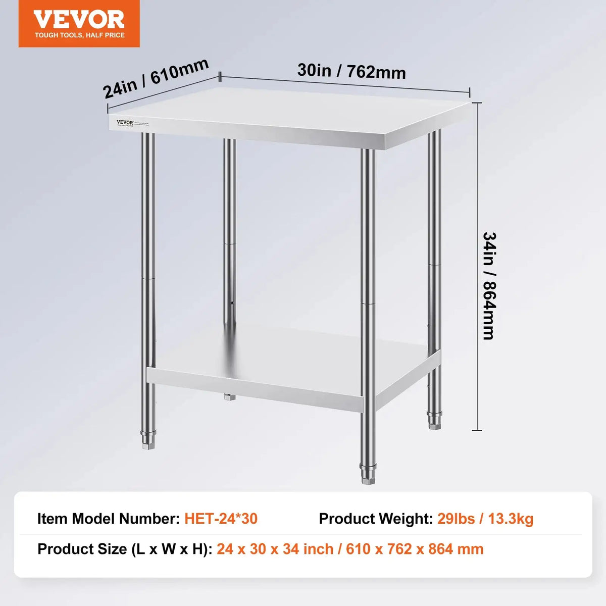 Stainless Steel Prep Table With Undershelf 24x18 34In High 24x30in / france