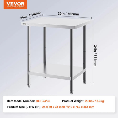 Stainless Steel Prep Table With Undershelf 24x18 34In High 24x30in / france