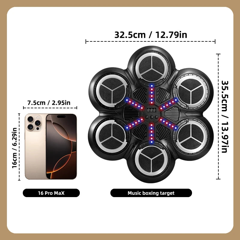 Wall Mounted Musical Boxing Trainer with LED Lights, Bluetooth Audio, 5 Speed Modes, Includes Gloves for Home Fitness