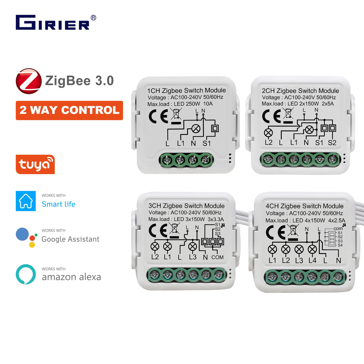 GIRIER Tuya ZigBee 3.0 Smart Switch Module - 10A DIY Home Automation