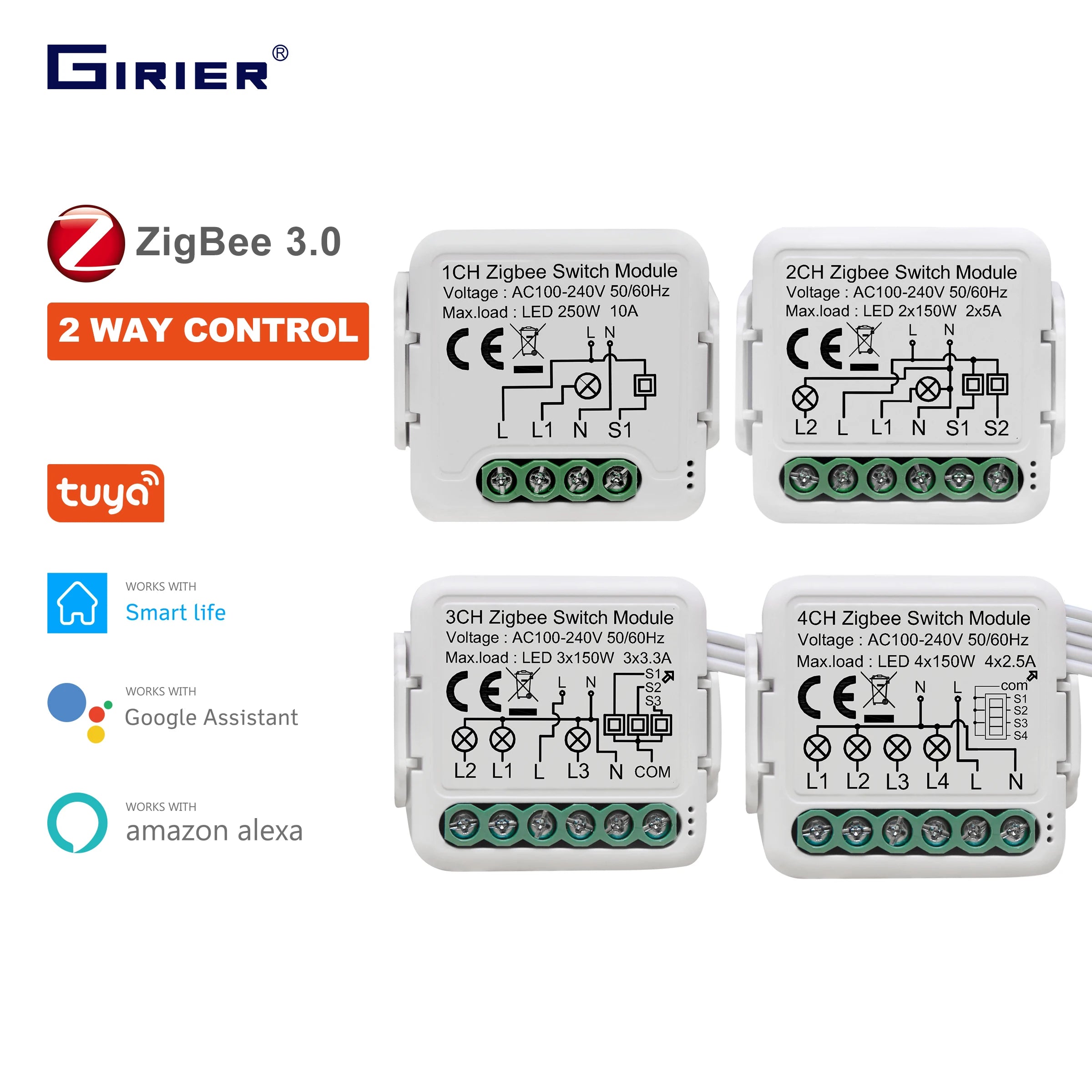 GIRIER Tuya ZigBee 3.0 Smart Switch Module - 10A DIY Home Automation