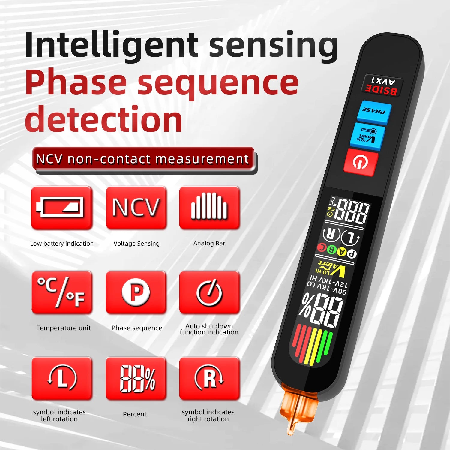 BSIDE AVX1 2in1 Phase Tester NCV &ndash; High Sensitivity LCD