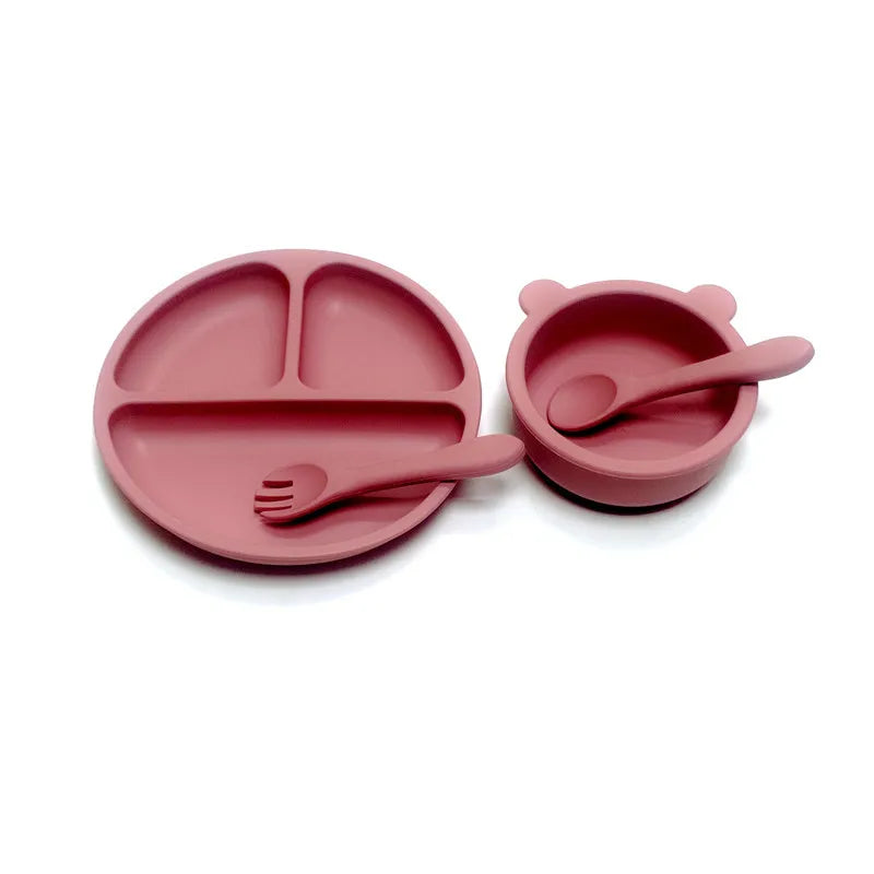 CZSAE 4pcs Silicone Tableware Set &ndash; Safe Suction Cup Design for Children burgundy