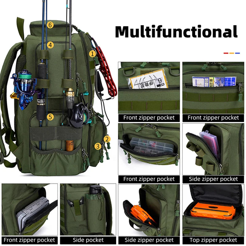 Lure Rucksack Tactical Climbing Fishing Backpack with Rod Holders Large Molle Hiking ...