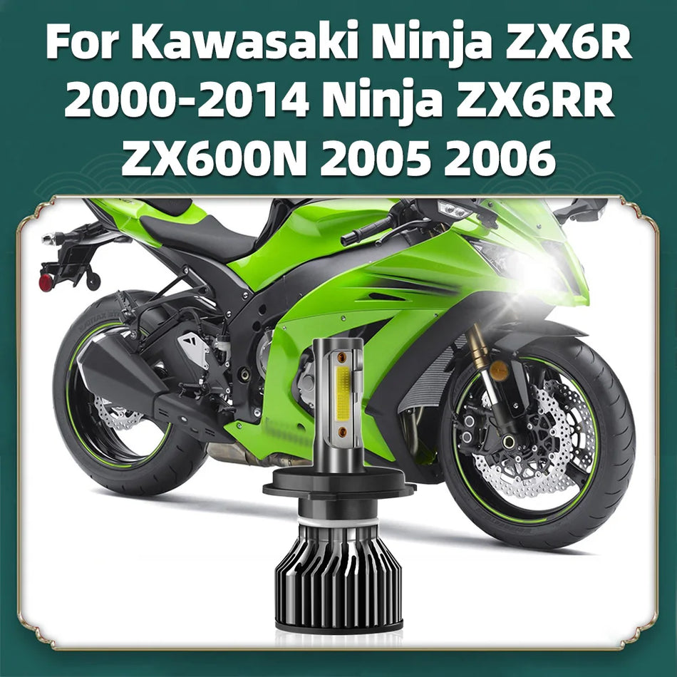 Lâmpada de Farol LED H4 Kawasaki Ninja ZX6R 6000K, 10000LM, 12V Substituição de Alta Luminosidade