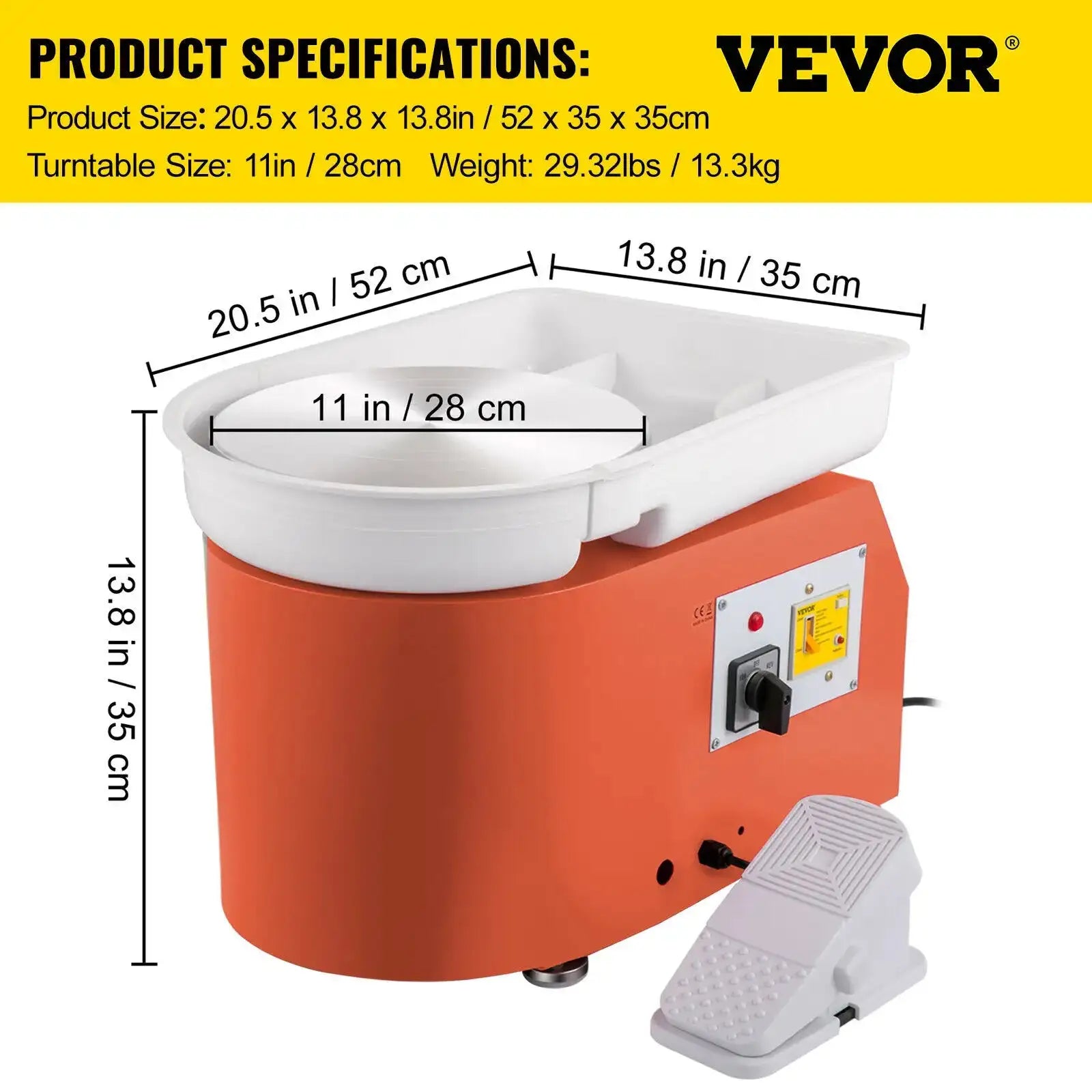 Electric Pottery Wheel Machine &ndash; Compact 28cm 350W Orange / france