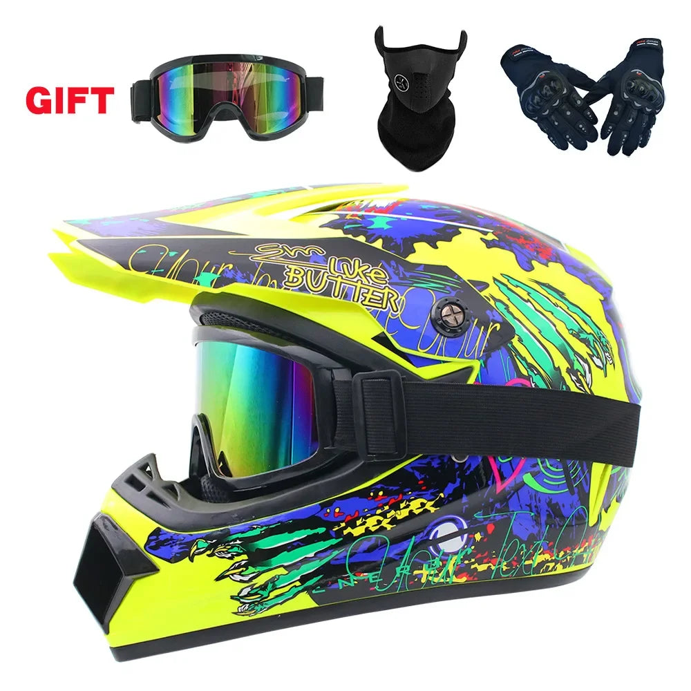 Premium Full Face Off-Road Motorcycle Helmet with 3 Free Gifts HUANGZHUA / L