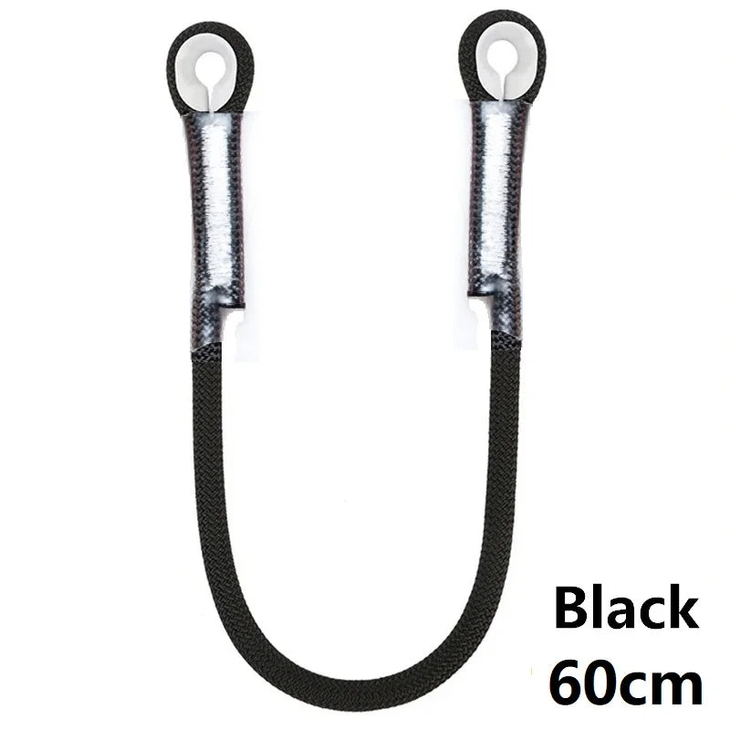 Outdoor Rock Climbing Lanyard 10.5mm Static Rope 20kN Protective Eye-to-eye Pre-Sewn Cord Loop Sling Mountaineering Equipment Black-60cm