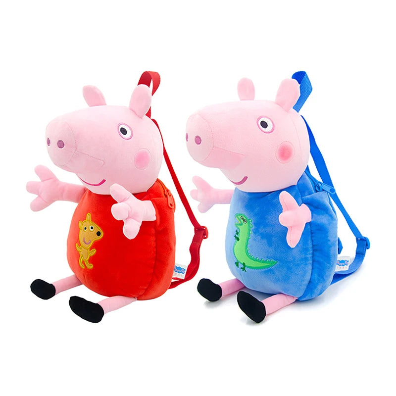 🟠 Peppa Pig 3D Model Backpack Stereoscopic Anime Plush Backpack Boys Girl Soft Plush Toy Bag Children's Birthday Gifts