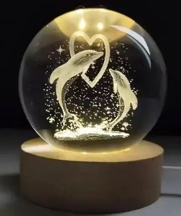 6cm 3D Crystal Ball &ndash; Wooden Base And Planet Earth Display light yellow