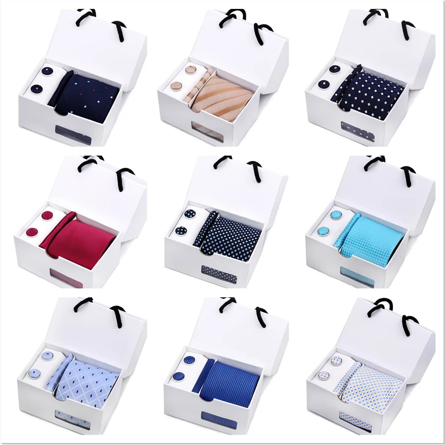 Luxury Men's Paisley Tie Set with Pocket Square &amp; Cufflinks in Gift Box