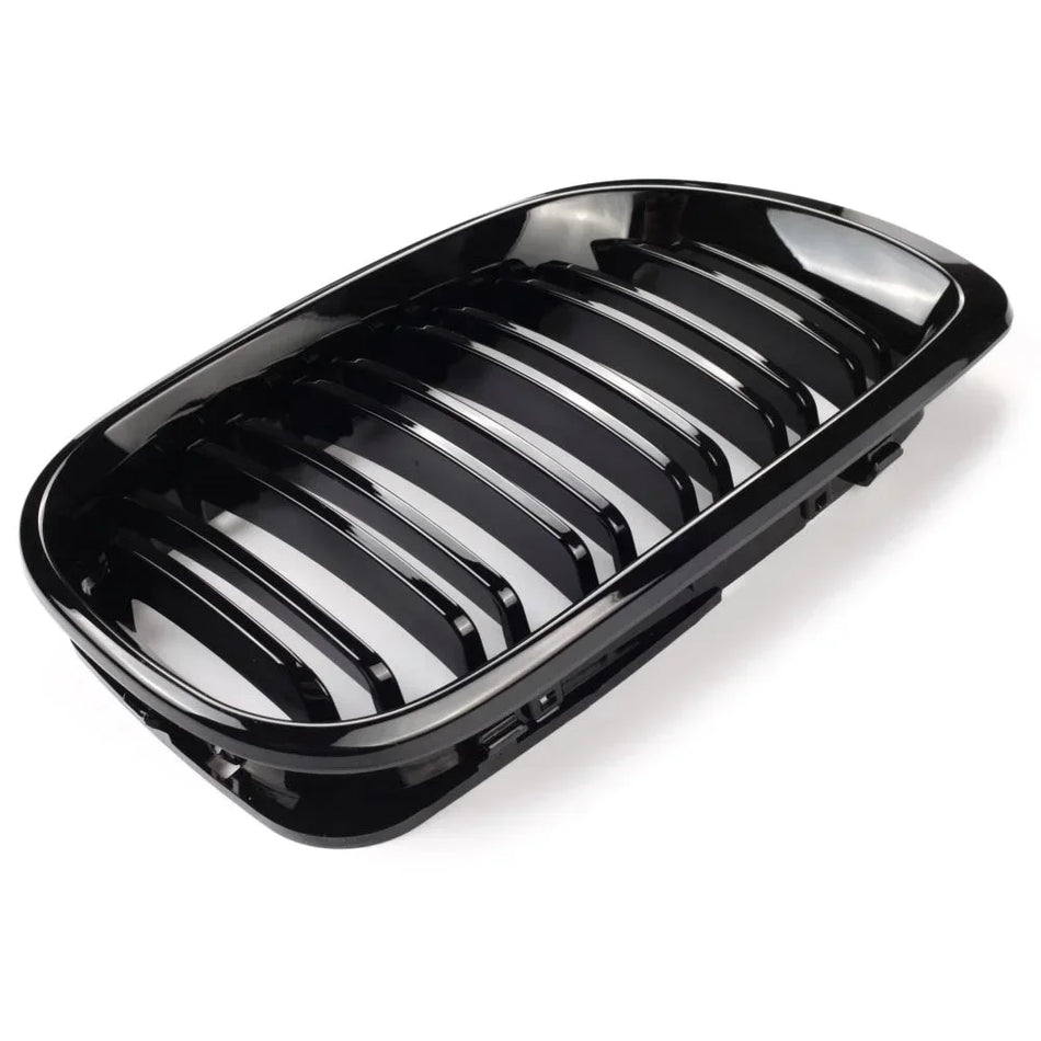 Front Kidney Grilles for BMW E46 3 Series Gloss Black Double Slat Racing Grilles Set