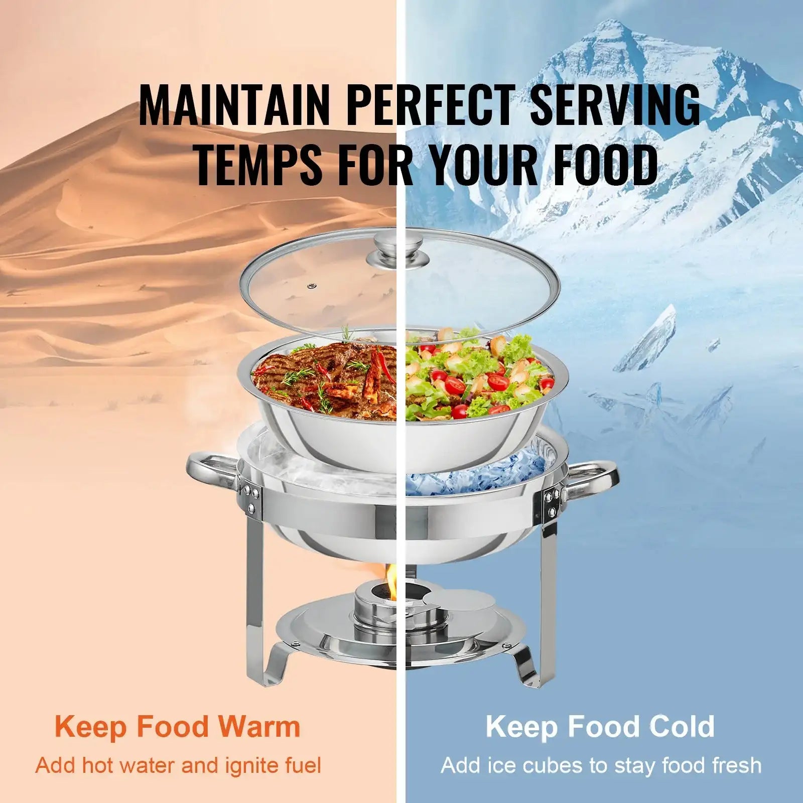 4Qt Round Stainless Steel Chafing Dish Set 2 Pack