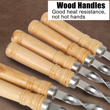 Long Handle Stainless Steel BBQ Skewers with Wooden Grip - 6pcs Set
