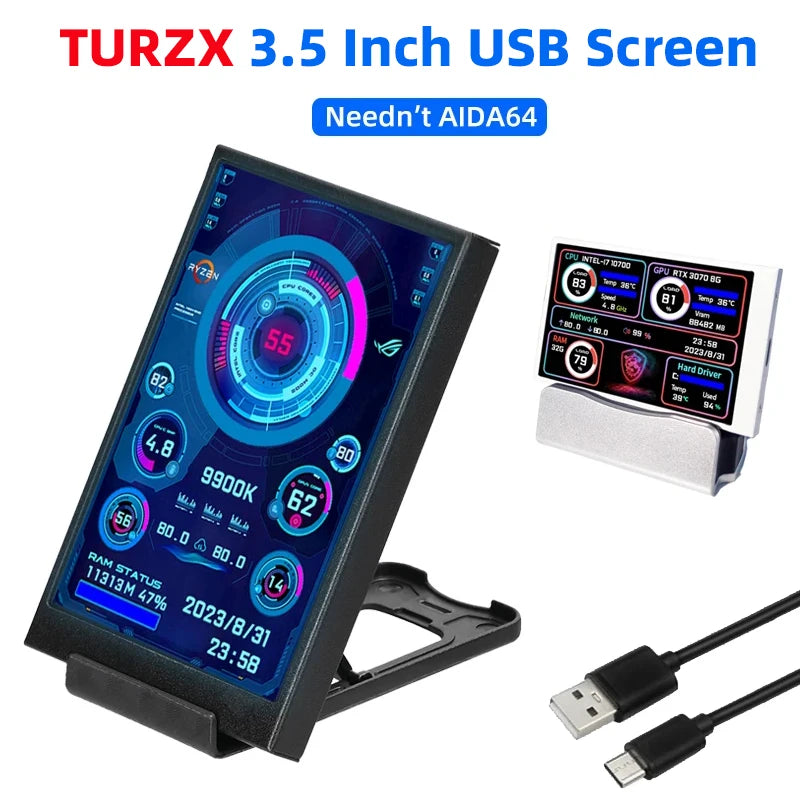 TURZX 3.5 Inch IPS Type C Secondary Screen &ndash; Enhanced Productivity for Multitasking