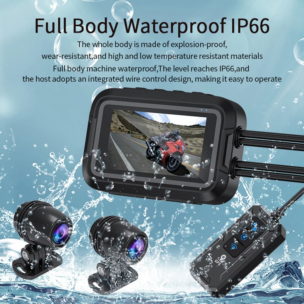 Soam Dual 1080P Waterproof Motorcycle Dash Cam with WiFi &amp; GPS