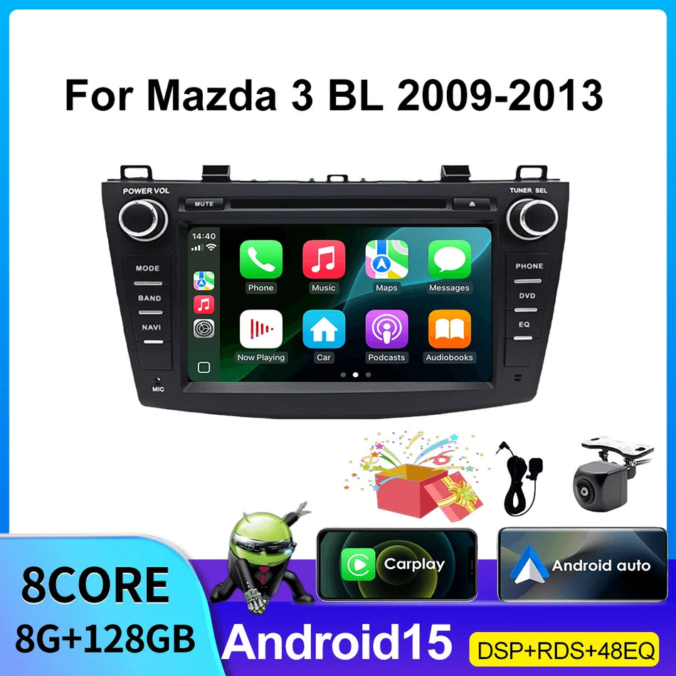 Stereo auto Double Din de 7 inch pentru Mazda 3 2009-2013 cu Android Auto wireless