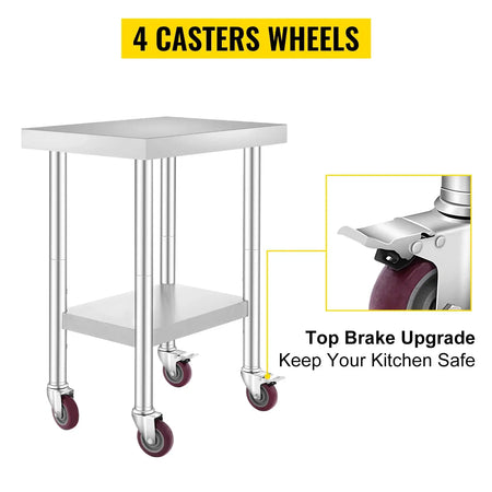 Stainless Steel Kitchen Worktable Caster Wheels