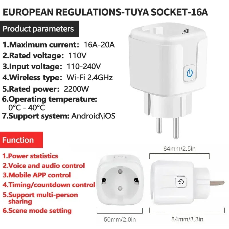Smart Plug WiFi Socket EU 16A-20A / 110-240V / 1 PCS|EU