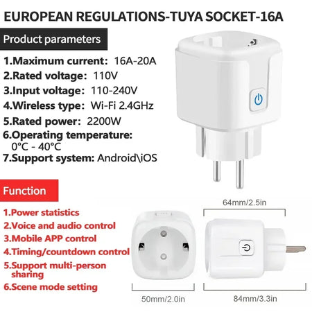 Smart Plug WiFi Socket EU 16A-20A / 110-240V / 1 PCS|EU