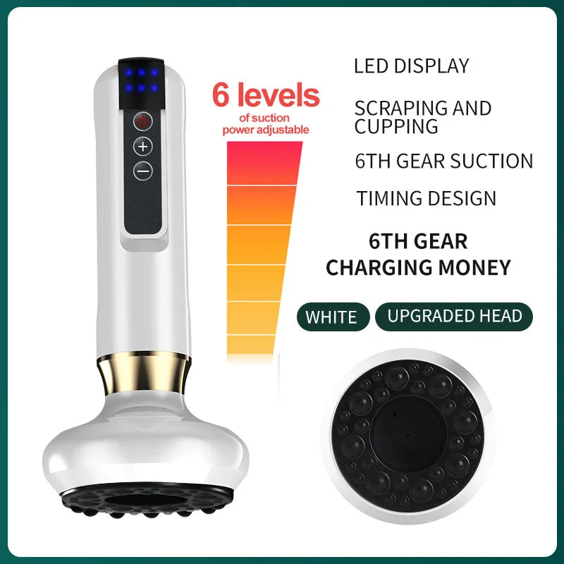 6/12 Gear Electric Cupping Massager - Anti Cellulite &amp; Body Slimming Device with Heat Therapy 6 gears white