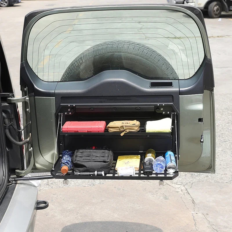 Składana czarna aluminiowa taca na klapę tylnią do Defender 90 110