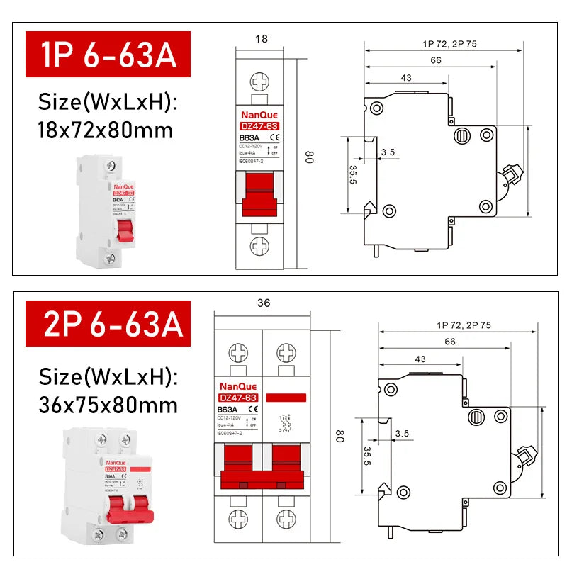 NANQUE 12V-110V Mini Circuit Breaker Switch - Positive/Negative Battery Protection