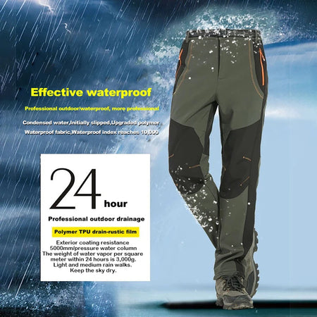 JNLN Men Winter Fleece Pants Warm Waterproof Hiking Pants Outdoor Camping Climbing Skiing Soft Shell Windproof Rain Trousers