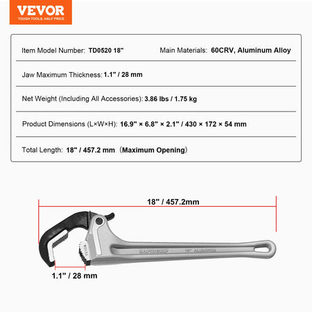 SucceBuy TD0520 18 Inch Pipe Wrench &ndash; Automatic Jaw 18inch / GERMANY