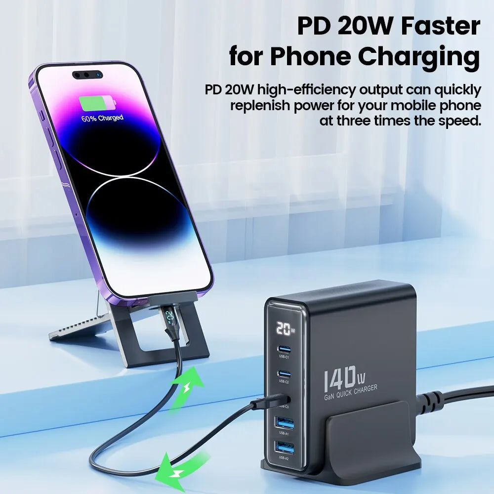 Toocki 140W GaN USB Charger &ndash; 5in1 Desktop Fast Charge