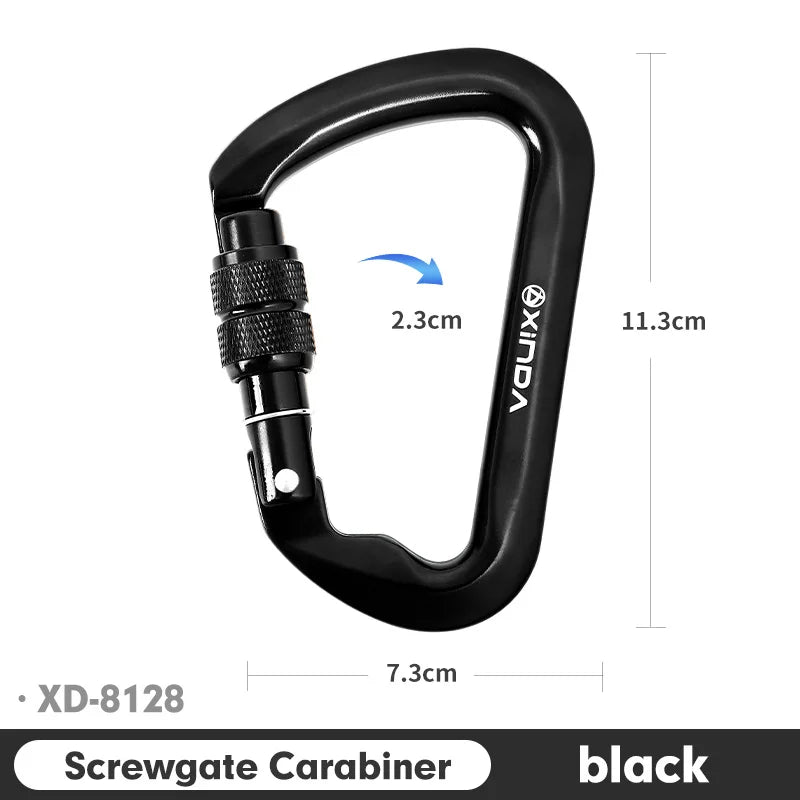 Xinda Outdoor Carabiner &ndash; 30kN Load Capacity Aluminum Alloy Screw Black