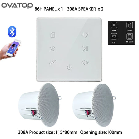 YINLEENCL Mini Touch Smart Bluetooth Wall Amplifier with Remote Control white amp whit 2spk