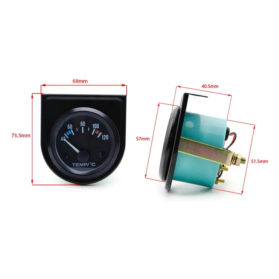 Automobilio temperatūros matuoklis 52mm, 40-120C, ABS korpusas automobilių prietaisų skydeliui