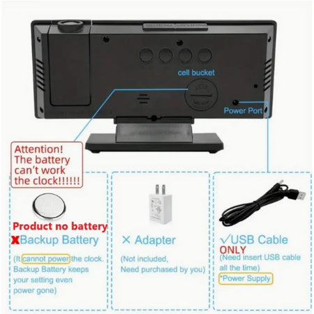 LED Projection Alarm Clock with USB