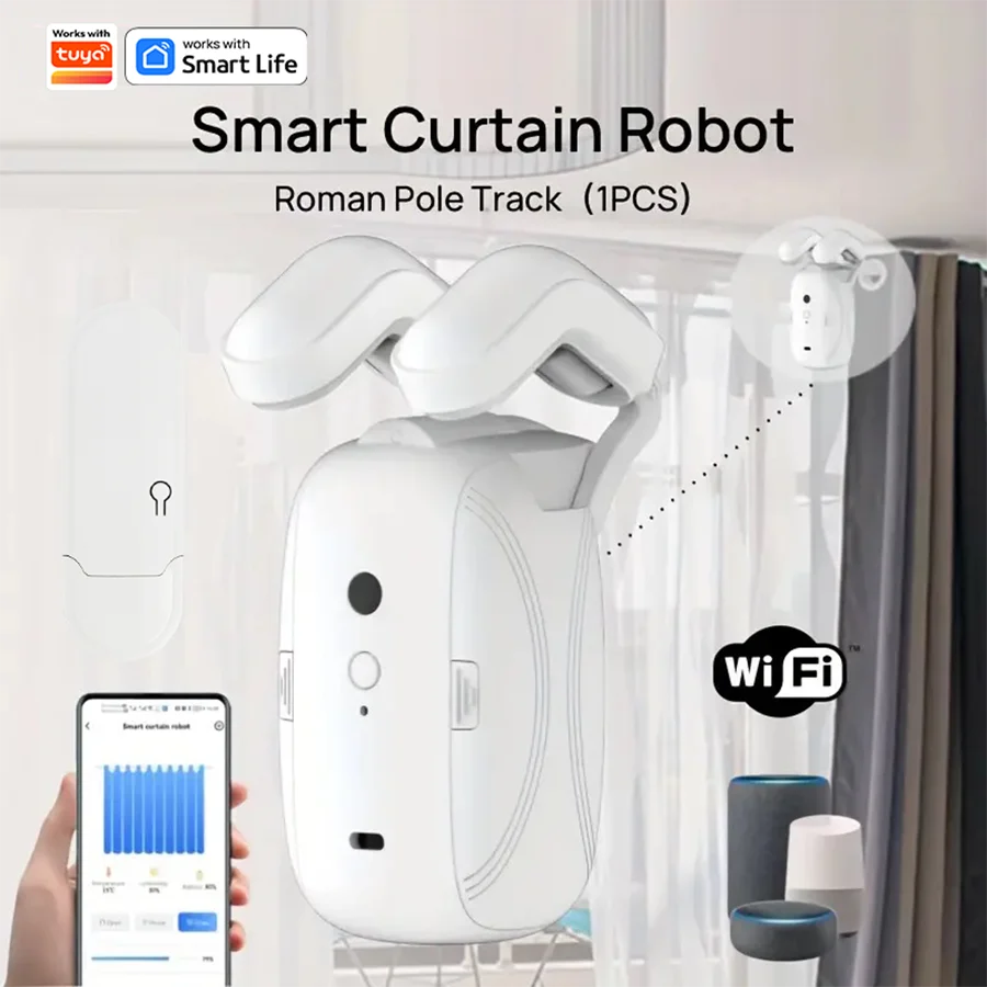 1/2pcs Smart WiFi Curtain Robot with Wi-Fi Gateway, APP Remote Control,  Automatic Opening Hand Pull Startuff0cCompatible with Alexa