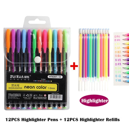 48 Metallic Glitter Gel Pens Set - Ideal for Colouring &amp; Drawing 12pc pen 12 Refill A