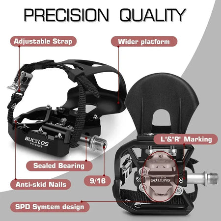 BUCKLOS Clipless Pedal Self-locking MTB Pedal for SPD System Mountain Bike Mixed Pedals Dual Lock/Flat Pedals with MTB Cleat by InterCyprus Trading Ltd