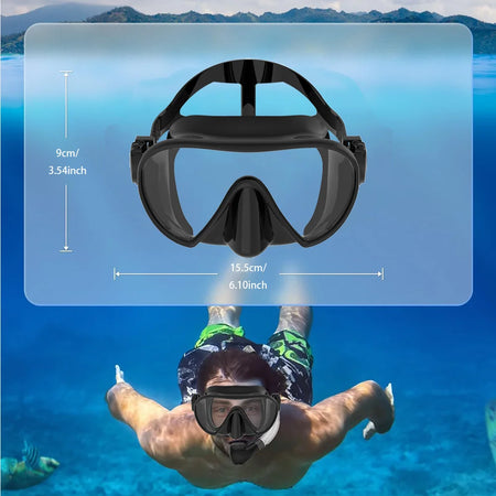 Frameless Scuba Diving Mask with Panoramic Tempered Glass and Silicone Skirt