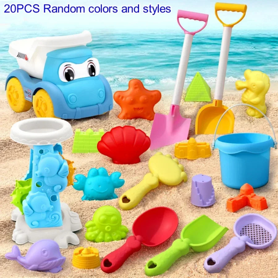 Complete Kids Beach Play Set: ATV, Sand Digging, Water Toys, Bucket, Shovel &amp; Hourglass - Ideal for Ages 3-6, Random Colors
