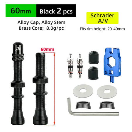 Deemount Schrader A/V Valves &ndash; Durable CNC Machined Alloy Construction AV 60mm Black 2P MA3 / CHINA