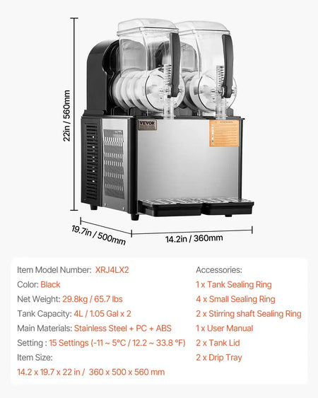 Commercial Slushy Machine Stainless Steel Dual 12L Tanks 2x4L / CZECH REPUBLIC