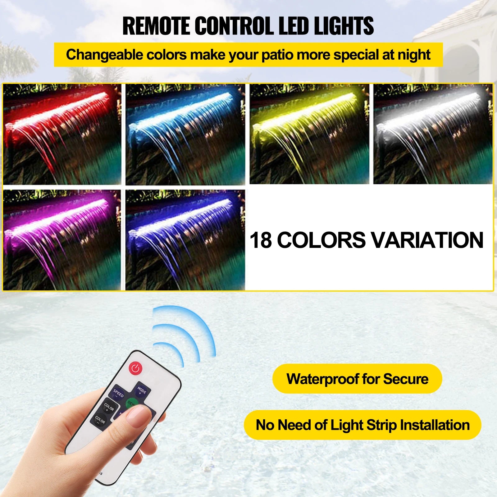 SucceBuy Pool Fountain Waterfall With Light &ndash; RGB LED