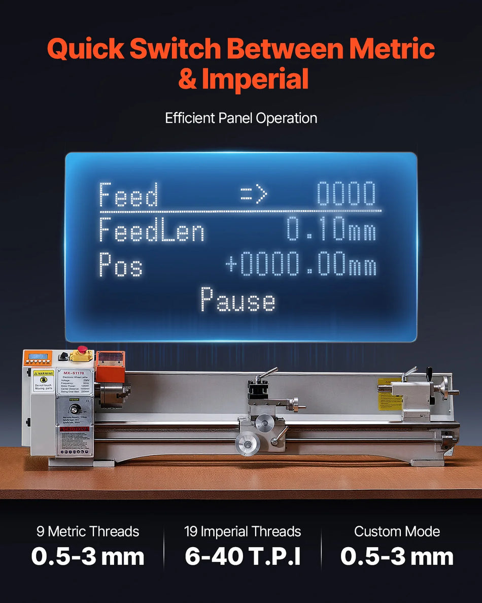 VEVOR 8.7x39in Tokarka Metalowa Stacjonarna z Automatycznym Podawaniem 1250W