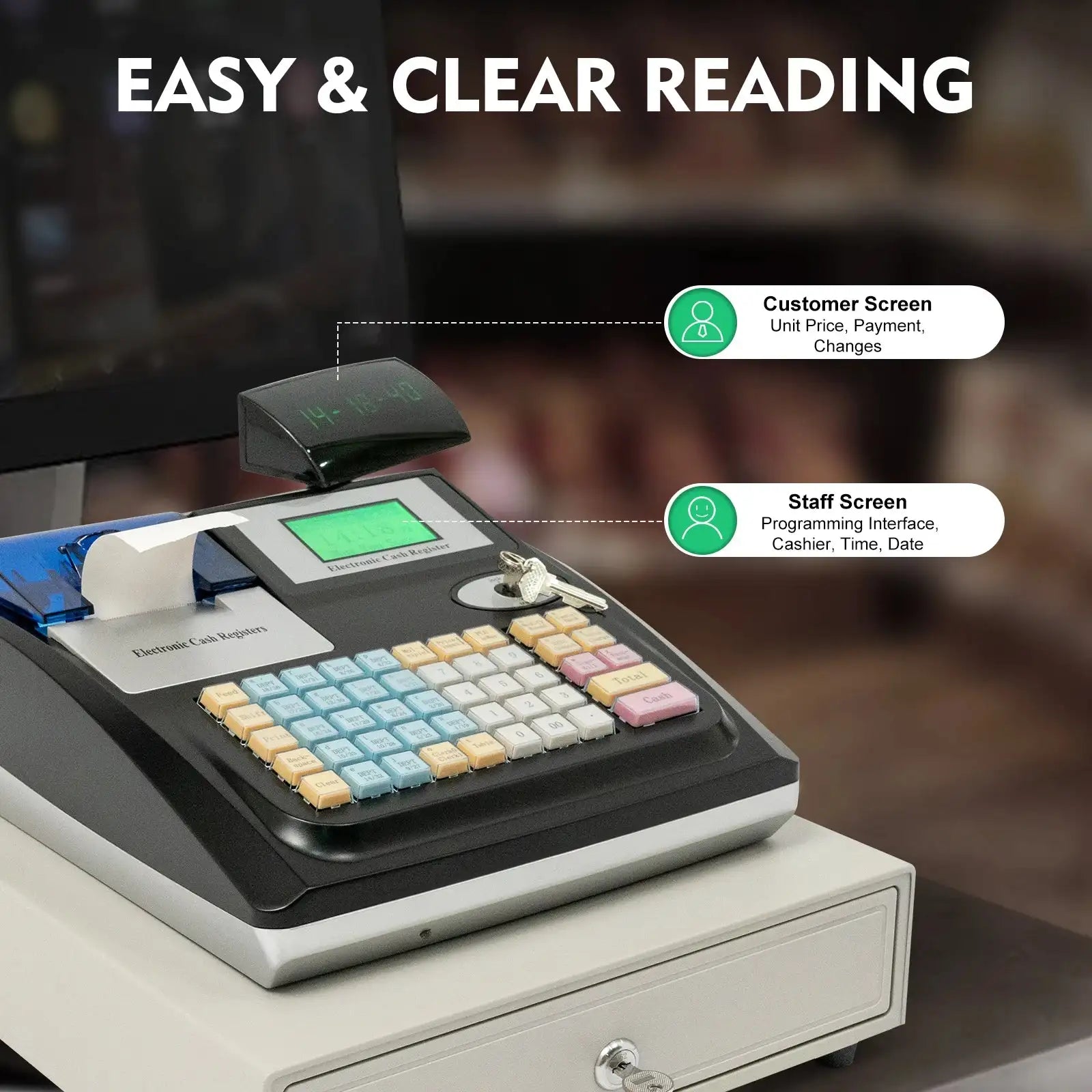 Electronic Cash Register 48keys LED - Dual Screen Display