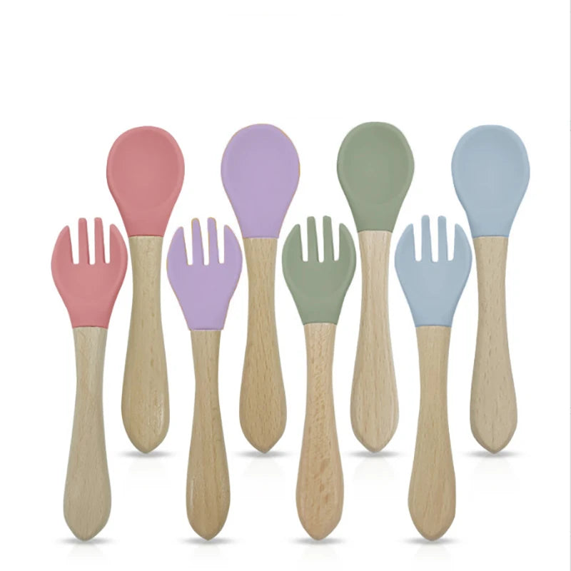 Soft Silicone Fork and Spoon Set for Babies