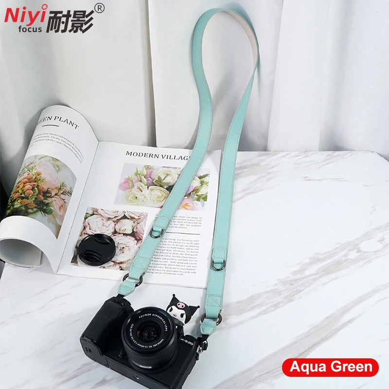 Camera Shoulder Strap for Sony, Canon, Nikon, Fuji - Retro Leather Design D-Leather-blue