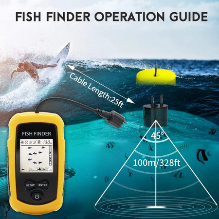 Portable Sonar Fish Finder with 100M Range and 45&deg; Coverage - Ideal for Lake &amp; Sea Fishing