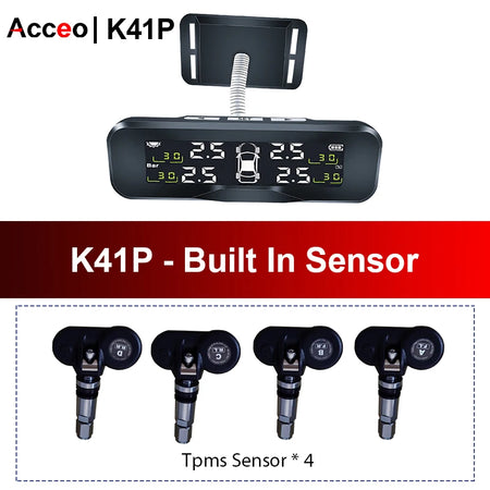 Solar Charging TPMS 4 Sensors - Accurate Pressure Alarm K41P-Build-in sensor