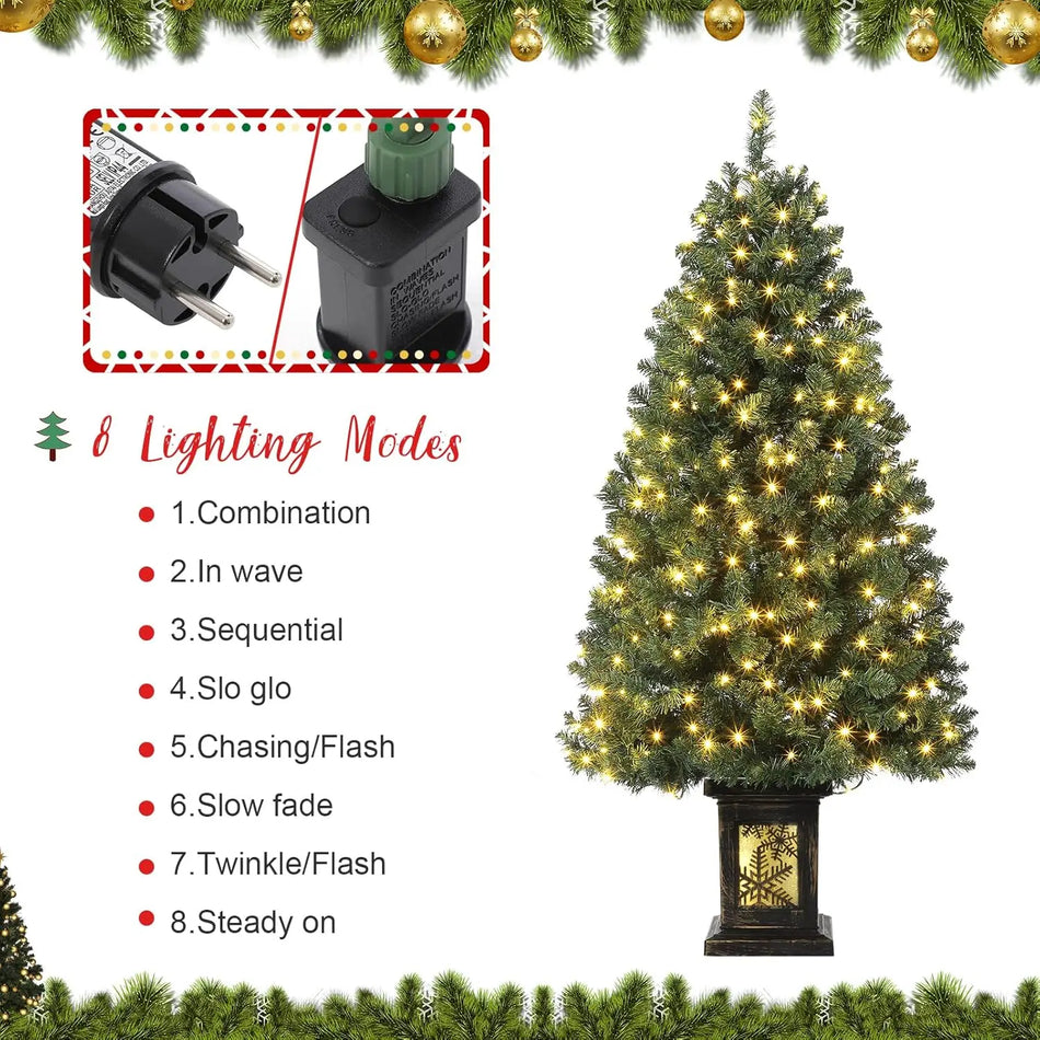 145cm Artificial Christmas Tree with 300 LED Lights, 8 Modes, Warm White, Backlit Pot Hallway Decor