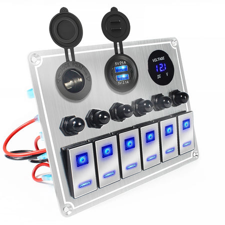 Premium 4/6 Gang Waterproof Switch Panel with Digital Voltmeter and Dual USB Ports